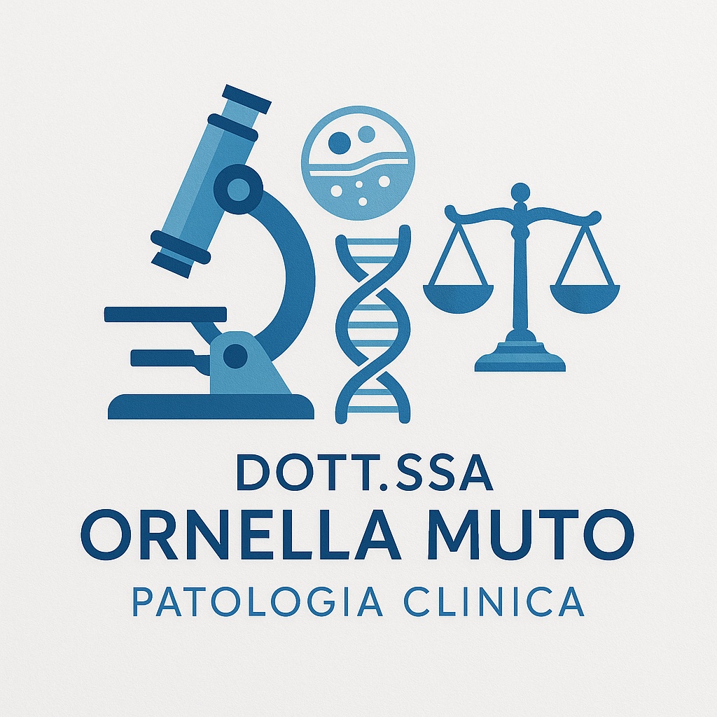 Logo Ornella Muto: microscopio, DNA e bilancia della giustizia